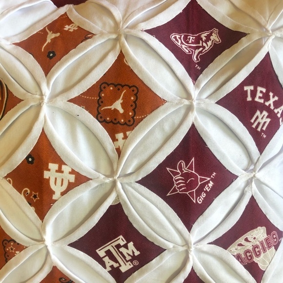 House Divided Texas A&M & Texas Handmade Cathedral Window Quilted Accent Pillow - Picture 2 of 3